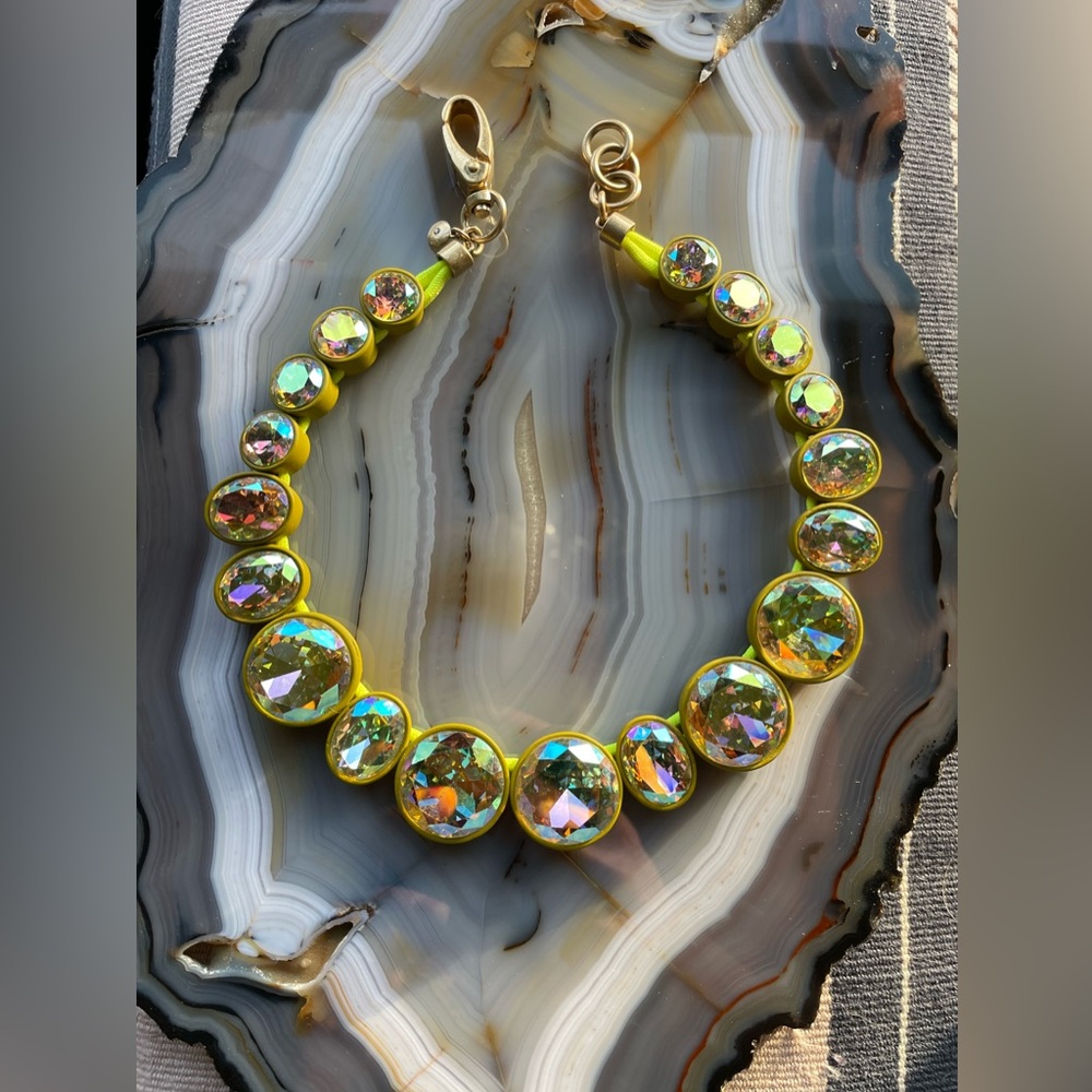 **RARE** J. Crew Iridescent Neon Large Crystal Brûlée Statement Necklace